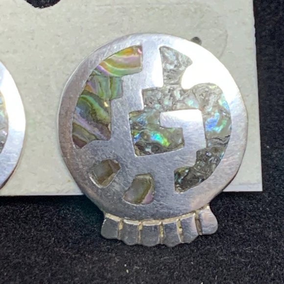 Hecho En Mexico Sterling Silver Abalone Earrings - Picture 2 of 6